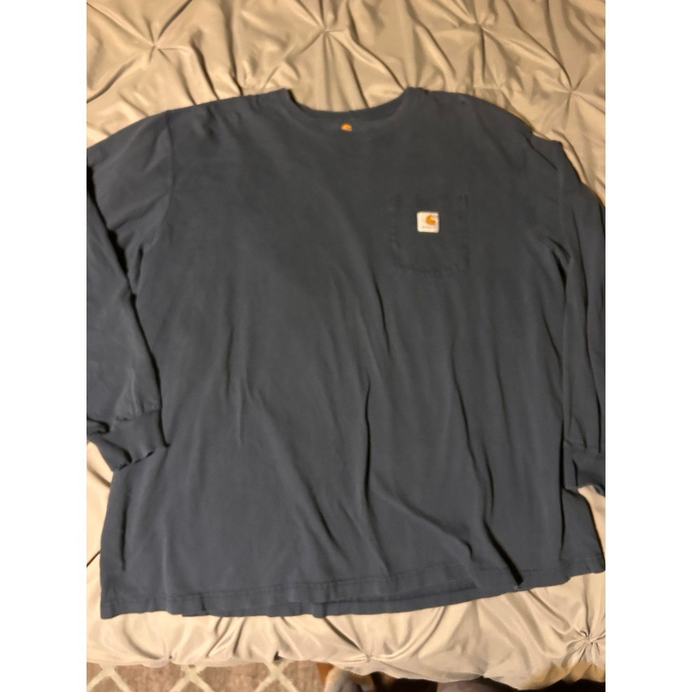 Carhartt Mens 2XL Original Fit Long Sleeve Pocket T-Shirt Faded Navy Blue Work